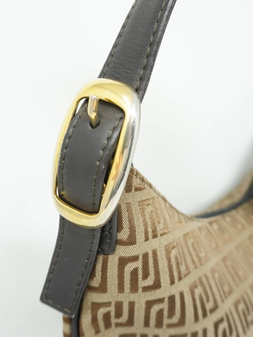 Jafferjees Mongram Brown Leather Shoulder Bag